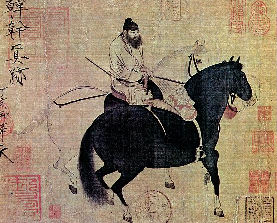 man, riding black horse, chinese, ancient